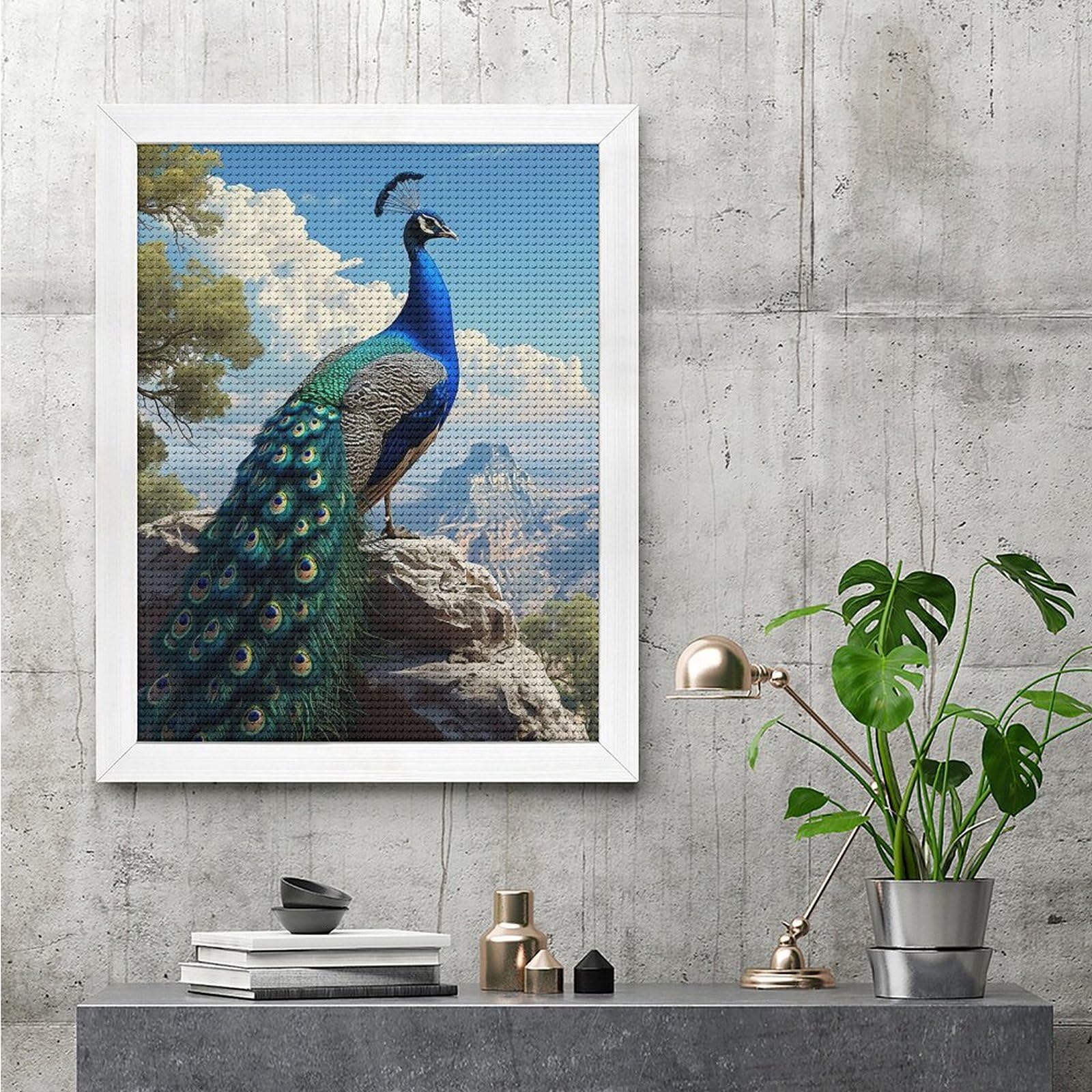 Amazon | ダイヤモンドアート 山の岩の上の孔雀 ダイヤモンド刺繍 全面